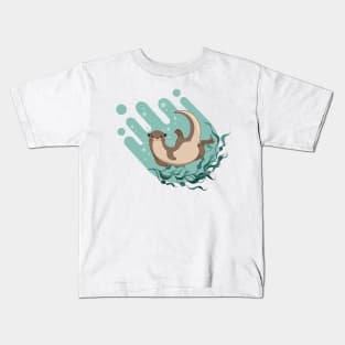 sea otter floating on water with kelp forest vector illustration Kids T-Shirt